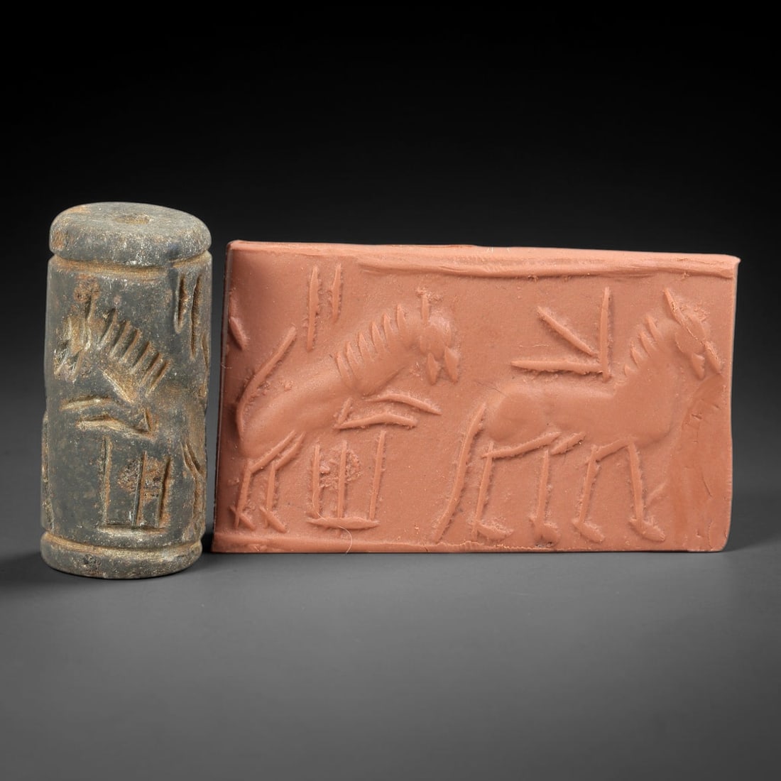 Ancient Stone Cylinder Seal - Mesopotamian Amulet Relic, 8BH (1 of 2)