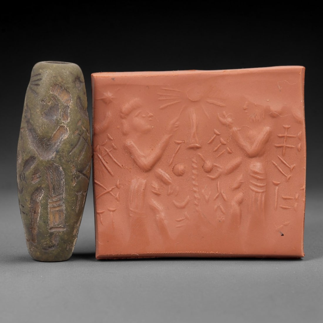 Ancient Steatite Cylinder Seal - Mesopotamian Sacred Tree & Cuneiform Scene, 60AN (1 of 2)