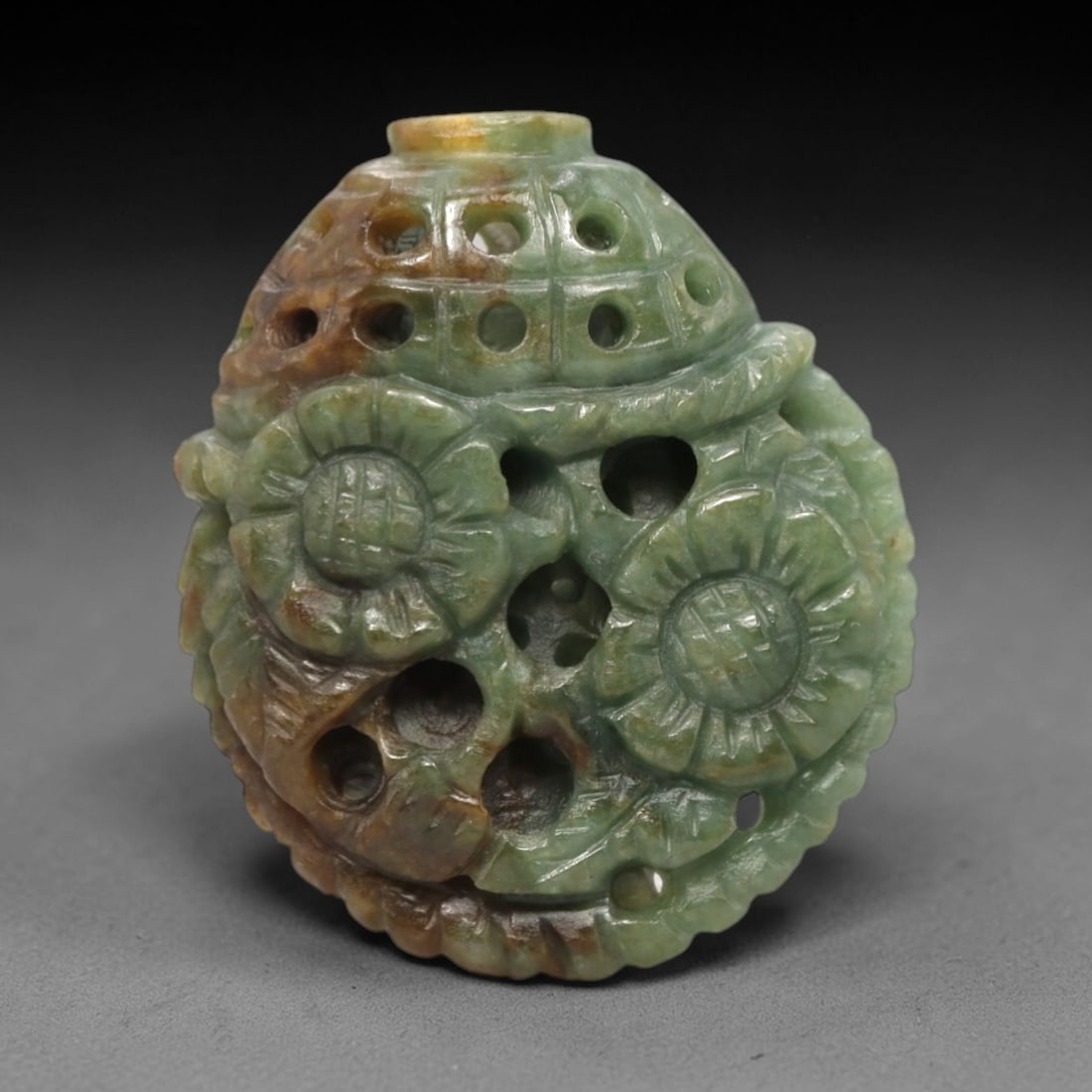 A Chinese Jadeite Jade Floral Reticulated Pendant, 20th Century, 53FR (1 of 2)