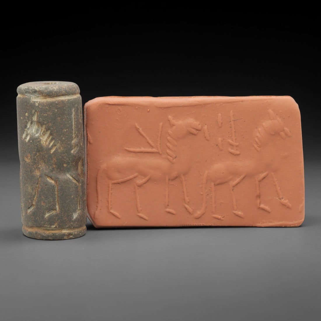 Ancient Steatite Cylinder Seal - Near Eastern Glyptic Art, 79ZQ (1 of 2)