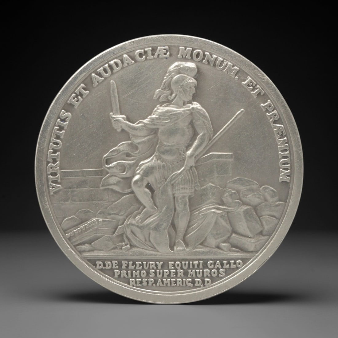 UNITED STATES: Francois-Louis Teissedre de Fleury Medal, 1779 (1980 Reproduction), 38mm, 46ZJ: This medal commemorates the heroic actions of Captain Francois-Louis Teissedre de Fleury, a French volunteer who fought alongside American forces during the Revolutionary War, specifically his role in