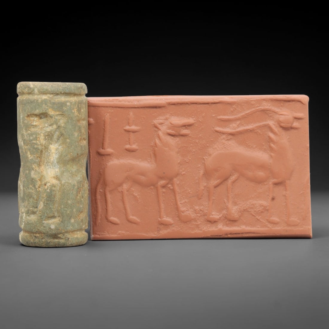 Ancient Stone Cylinder Seal - Mesopotamian Amulet Relic, 52ZA (1 of 2)