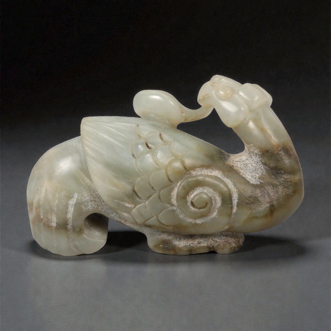 A Chinese Nephrite Jade Mythical Beast Carving, 20th Century, 76FC (1 of 2)