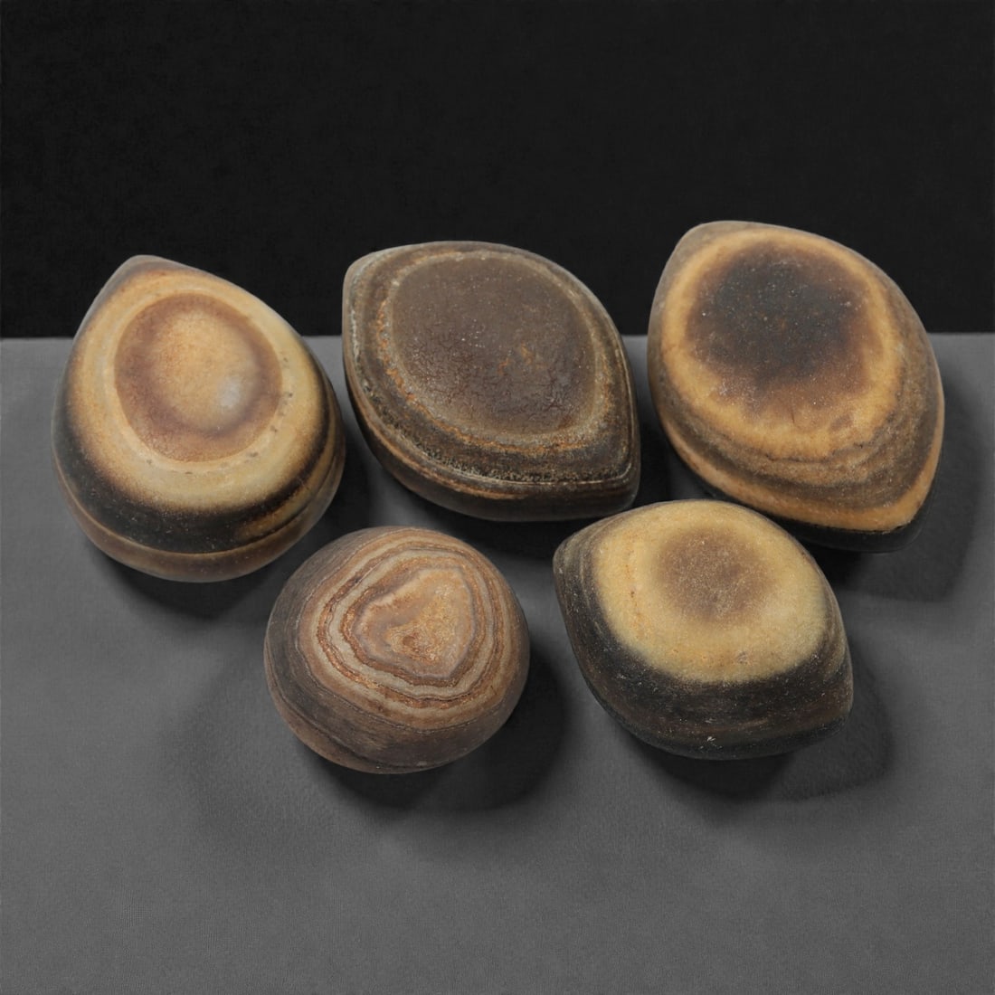 A Group of Tibetan Luk Mik ("Goat's Eye") Agate Beads, 11th-14th Century CE, 39FN (1 of 1)
