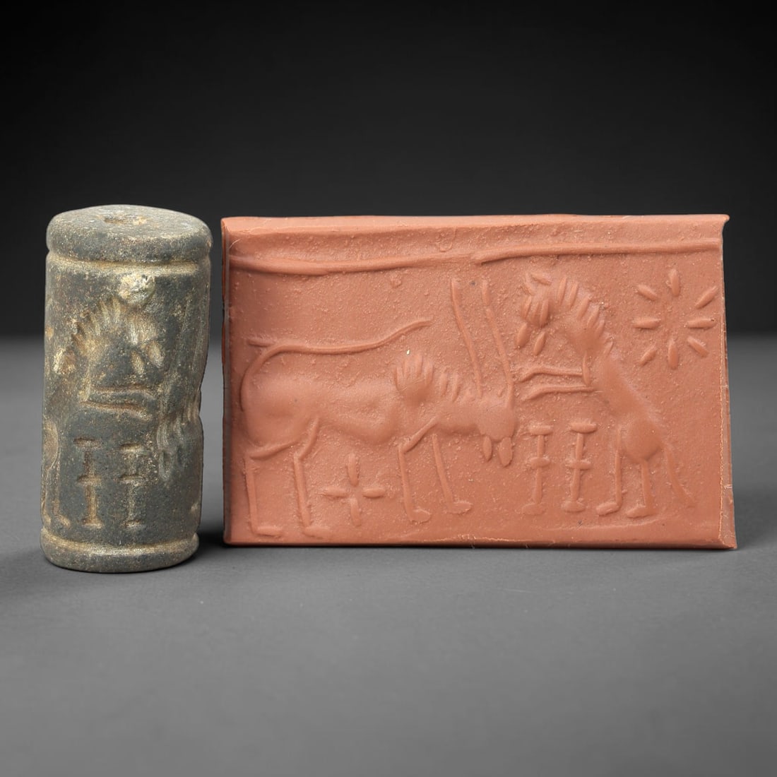 Ancient Stone Cylinder Seal - Mesopotamian Amulet Relic, 13BH (1 of 2)