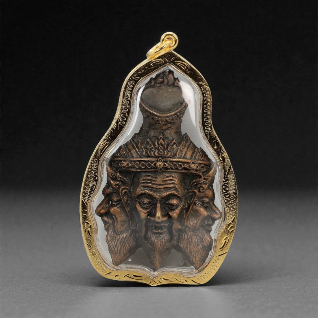 A Thai Copper Multi-Headed Amulet in Gilt Metal Frame, 20th Century, 48FN (1 of 2)