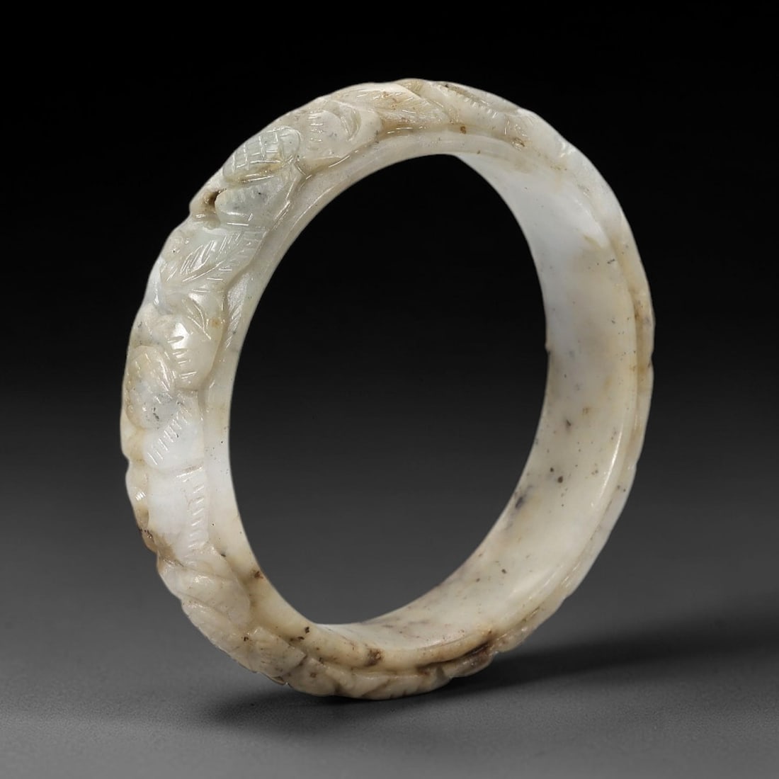 A Chinese Carved Jadeite Jade Bangle Bracelet, 20th Century, 60ZL (1 of 2)