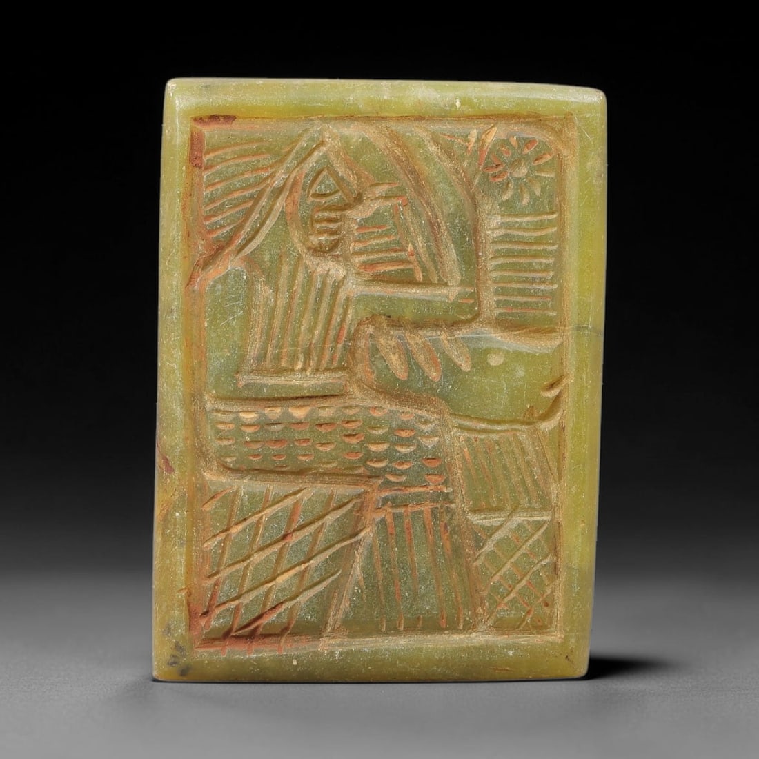 Near Eastern Serpentine Plaque - Tribal Art Figure & Animal Relief, 58BF (1 of 2)