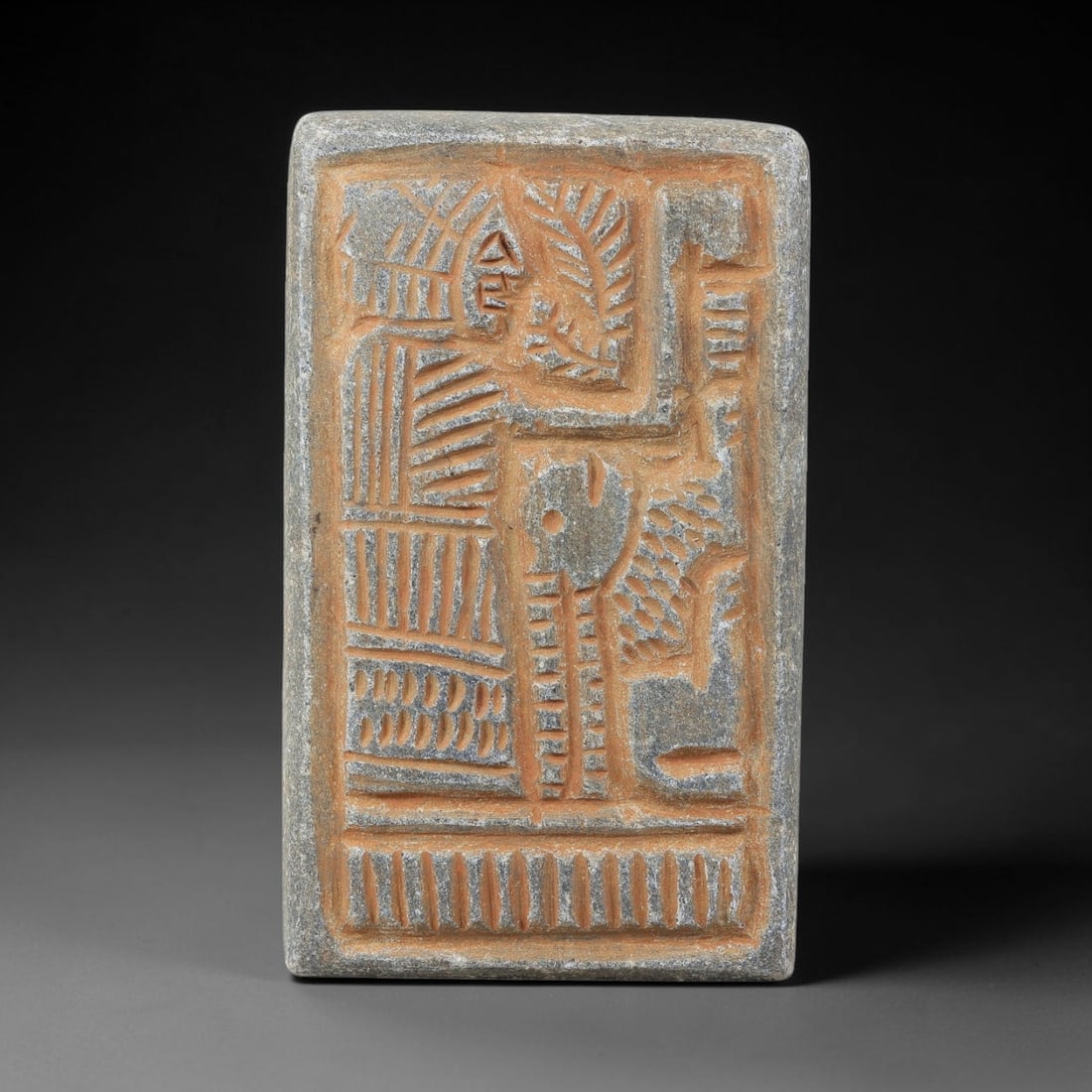 Near Eastern Schist Plaque - Tribal Art Figure & Foliate Relief, 12BG (1 of 2)
