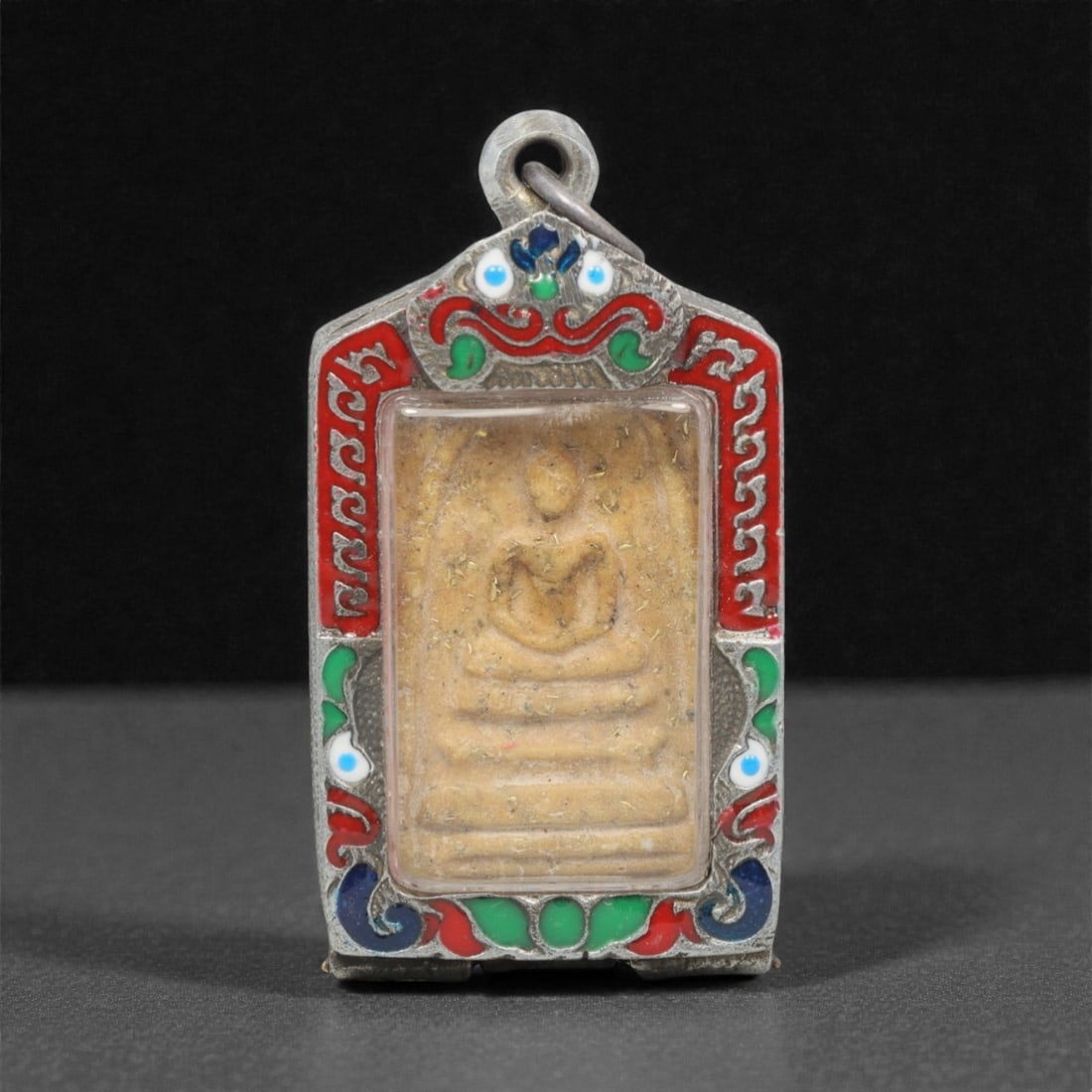 A Thai Clay Buddha Amulet in Silver Enamel Case, 20th Century, 24FP (1 of 2)