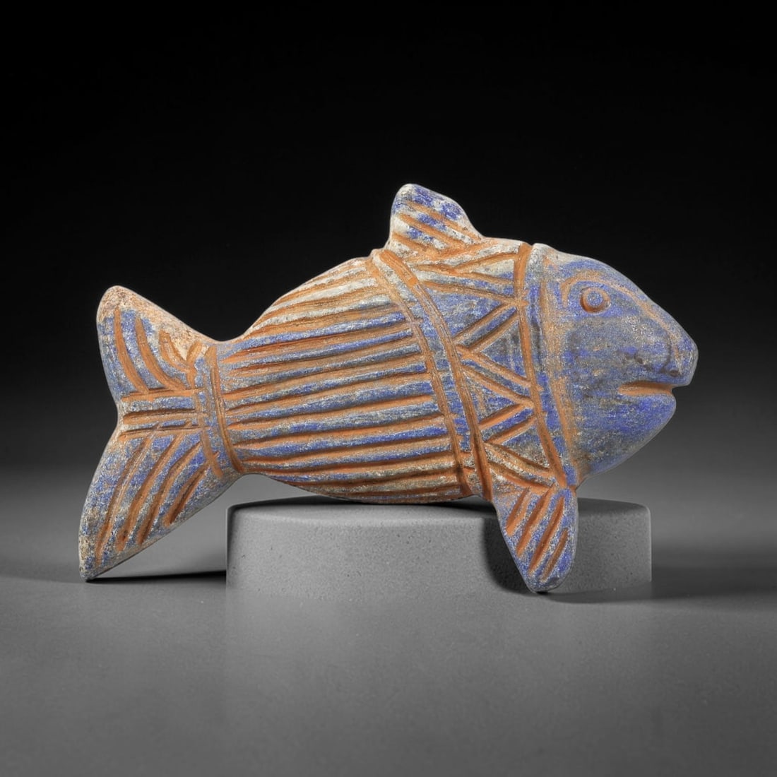 Near Eastern Lapis Lazuli Plaque - Tribal Art Fish Amulet Figurine, 61BF (1 of 2)