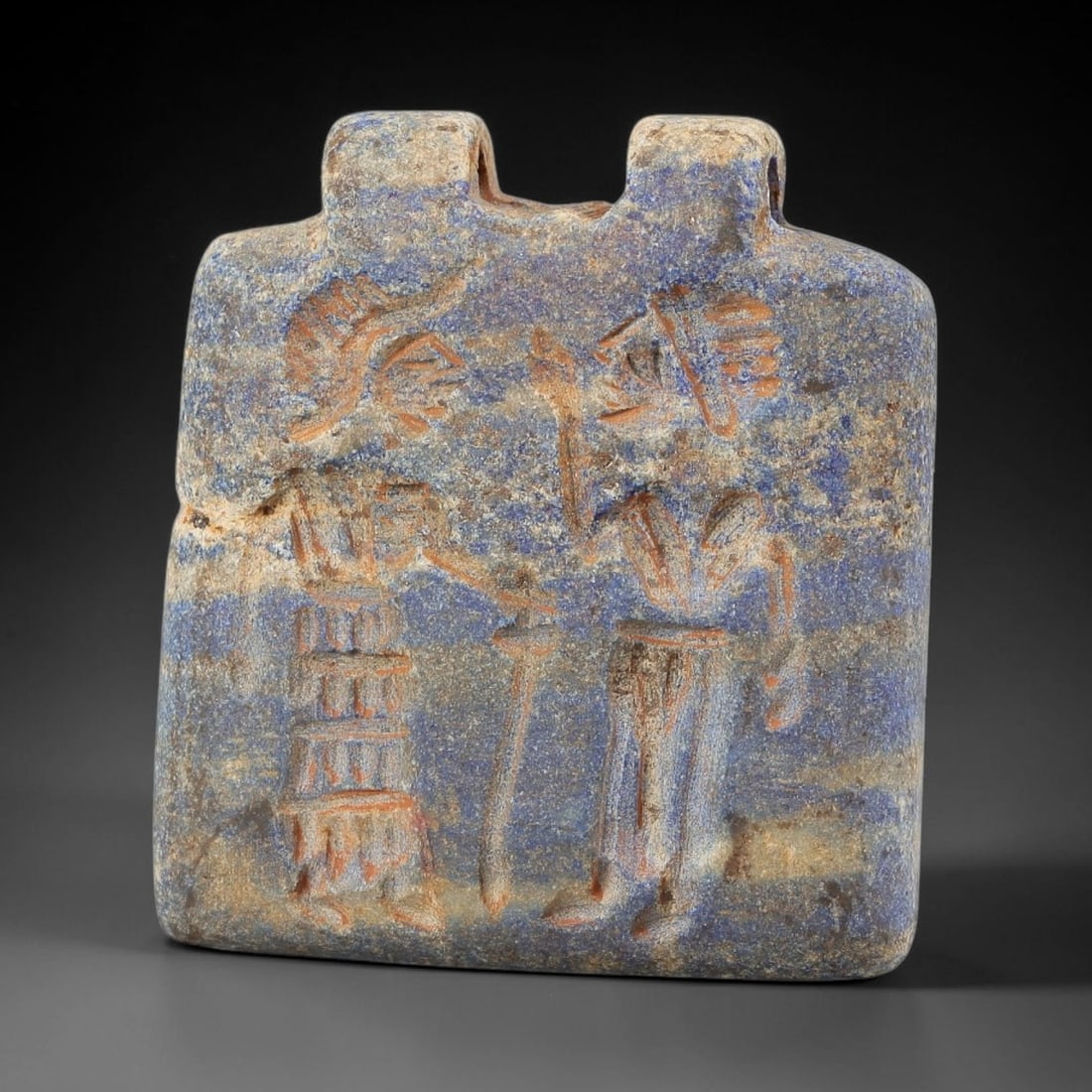 Ancient Lapis Lazuli Amulet - Near Eastern Dual Figure Figurine, 22BA (1 of 2)