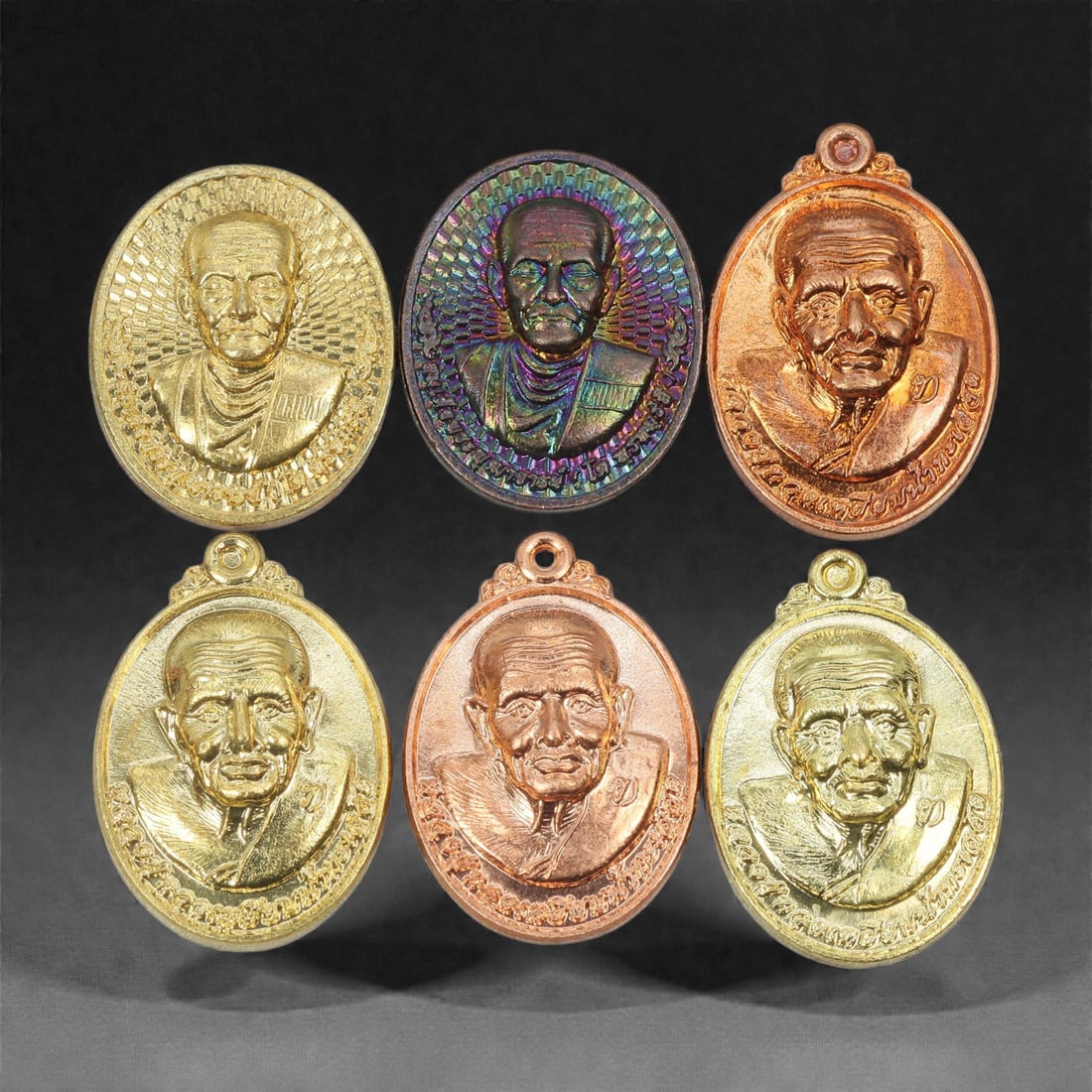 A Set of Six Thai Metal Monk Portrait Medallions, 21st Century, 83FP (1 of 2)