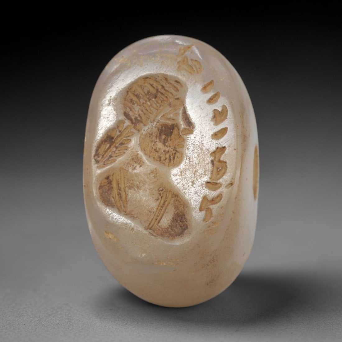 Ancient Chalcedony Stamp Seal - Near Eastern Bearded Bust, 37ZS (1 of 2)