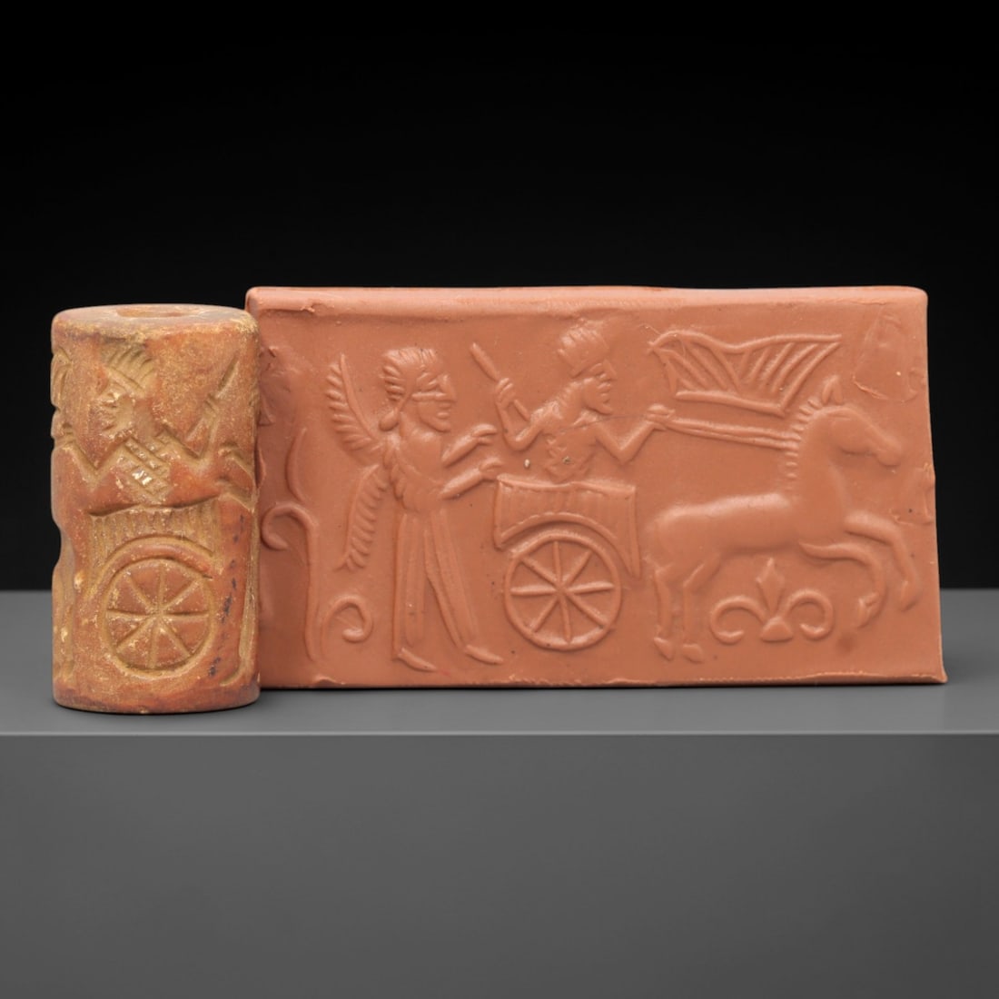 Ancient Steatite Cylinder Seal - Mesopotamian Chariot Scene, 51AL (1 of 2)