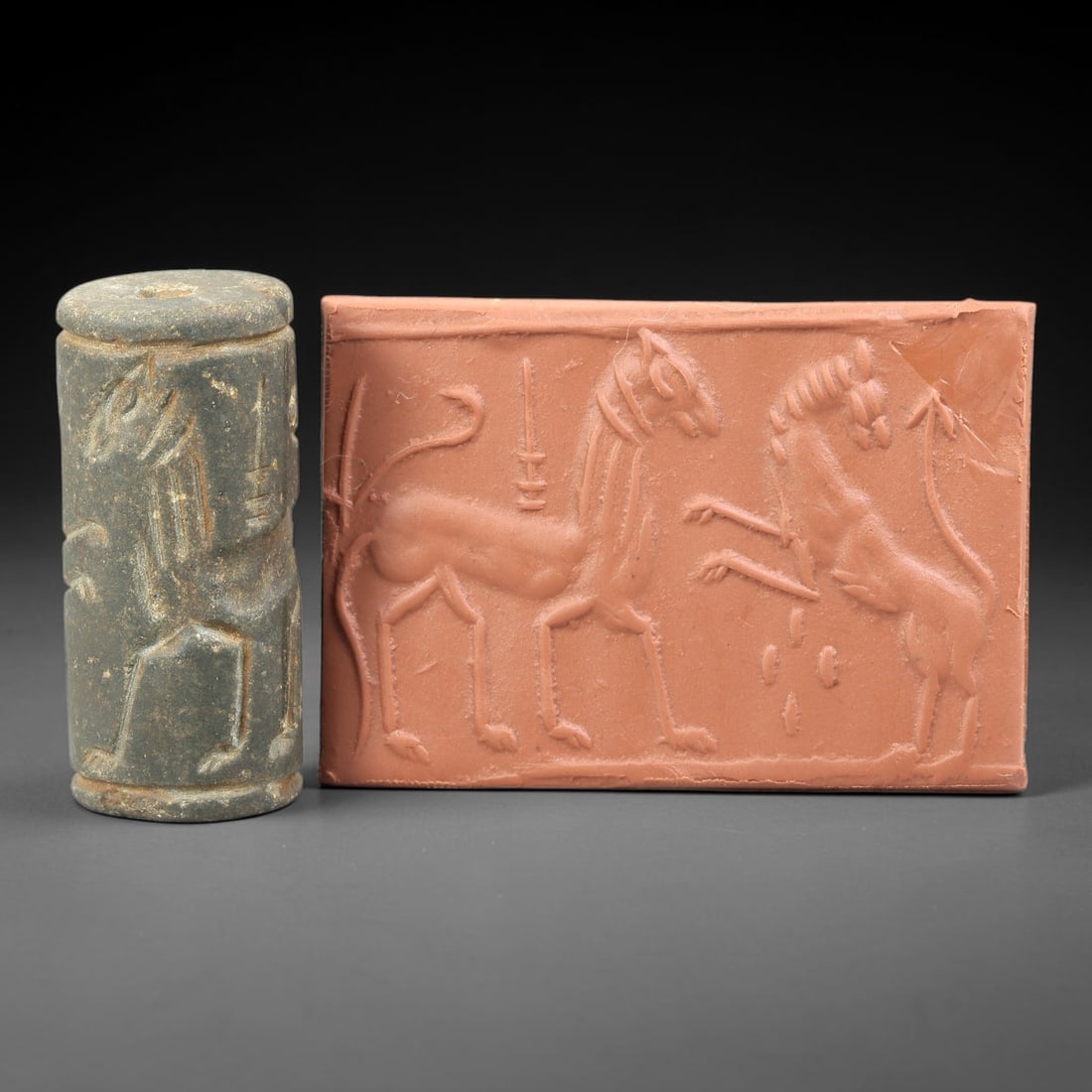 Ancient Stone Cylinder Seal - Mesopotamian Amulet Relic, 3BH (1 of 2)