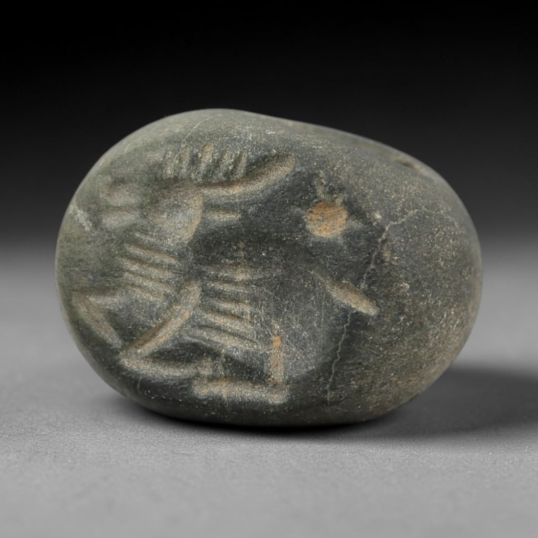 Ancient Stone Hemispherical Stamp Seal - Near Eastern Zoomorphic Figure, 81AN (1 of 2)