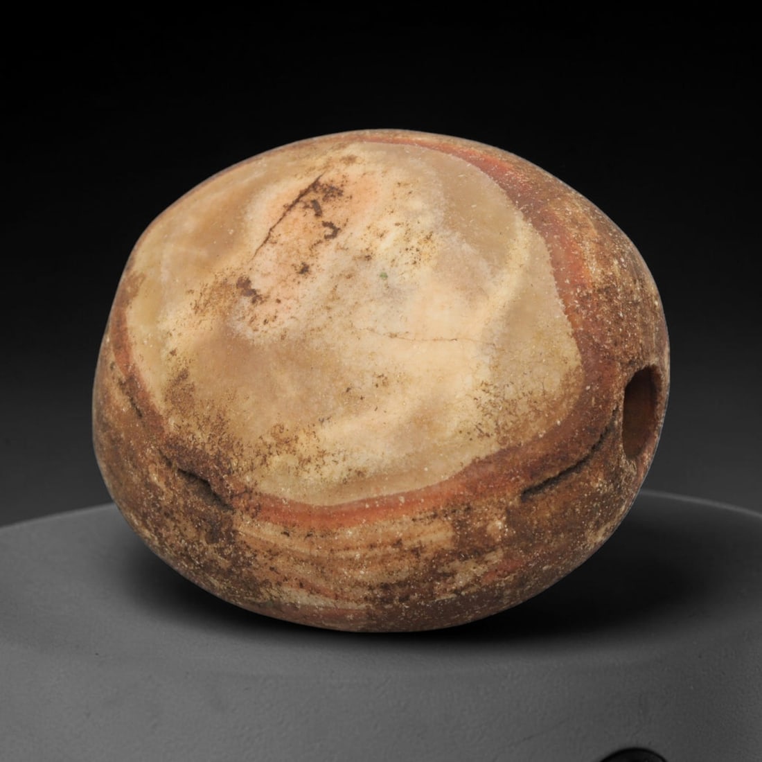 Ancient Large Banded Agate Bead - Indus Valley Bactrian Pendant, 89WJ: This bead is masterfully carved from richly banded translucent agate, showcasing exceptional lapidary craftsmanship consistent with ancient bead-making traditions of the Indus Valley and Bactrian regi