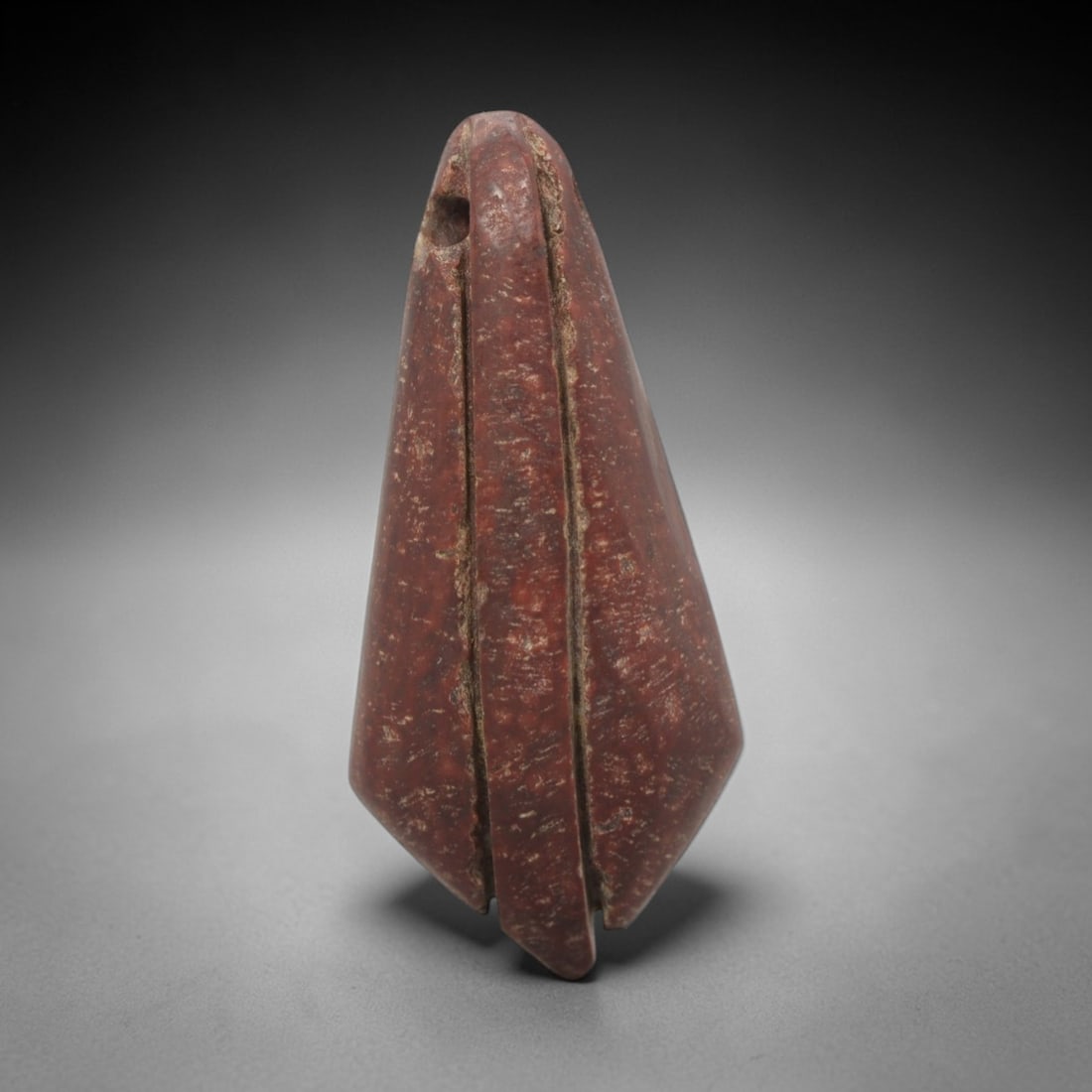 Ancient Near Eastern Red Stone Tri-Lobed Spearhead Amulet - Carved Pendant Figure, 62ZV (1 of 2)