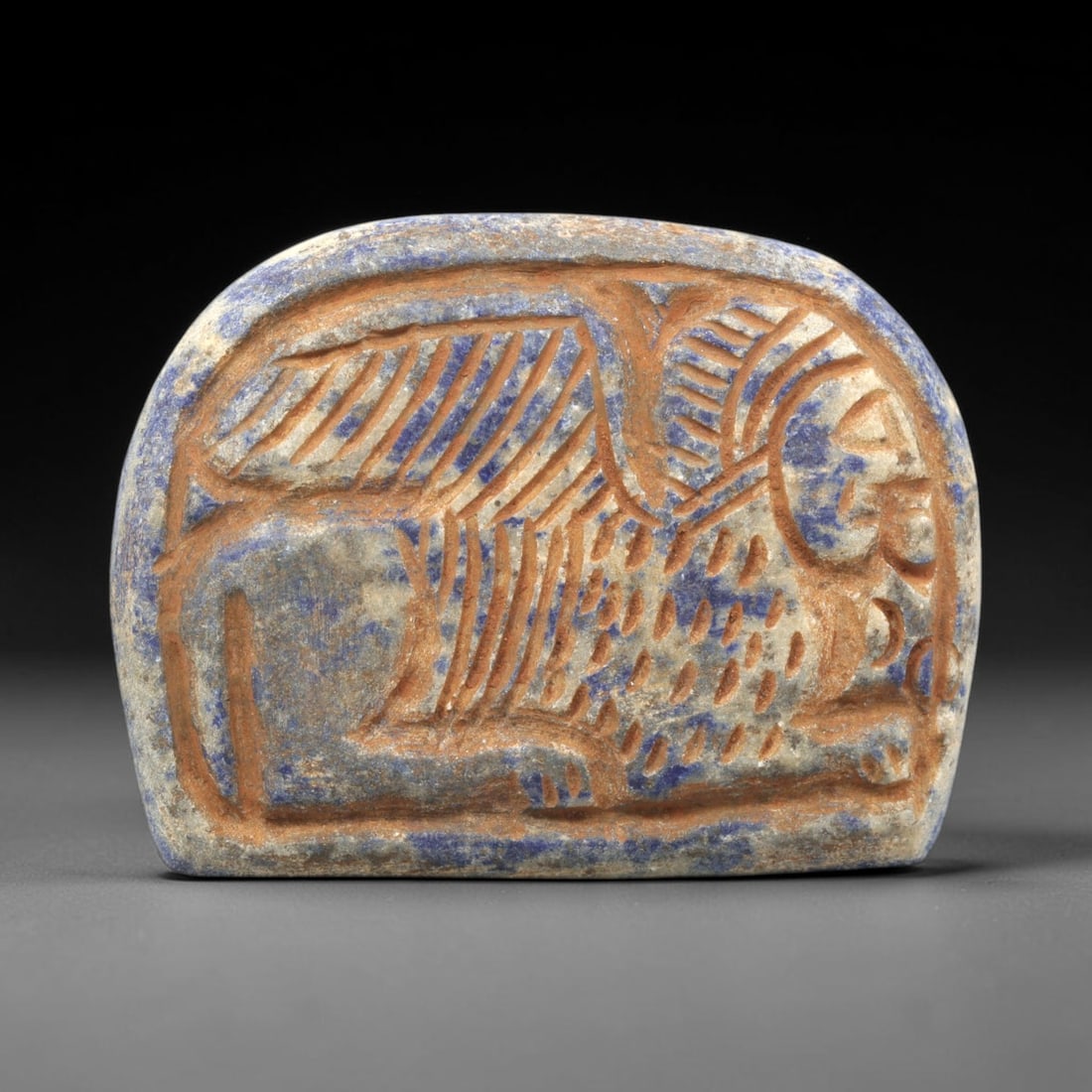 Near Eastern Lapis Lazuli Plaque - Tribal Art Winged Lion Relief, 47ZY (1 of 2)