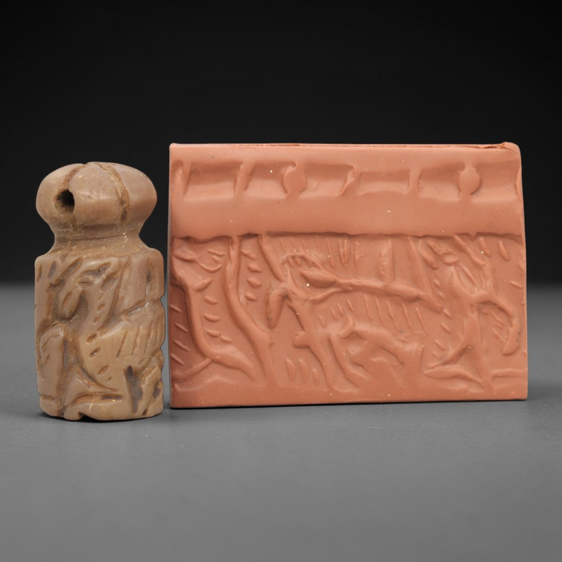 Ancient Steatite Cylinder Seal - Mesopotamian Animal & Botanical Scene, 83ZR (1 of 2)