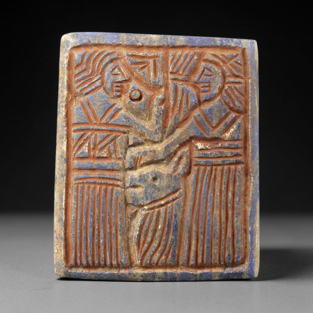 Near Eastern Lapis Lazuli Plaque - Tribal Art Relief Scene, 78BG (1 of 2)