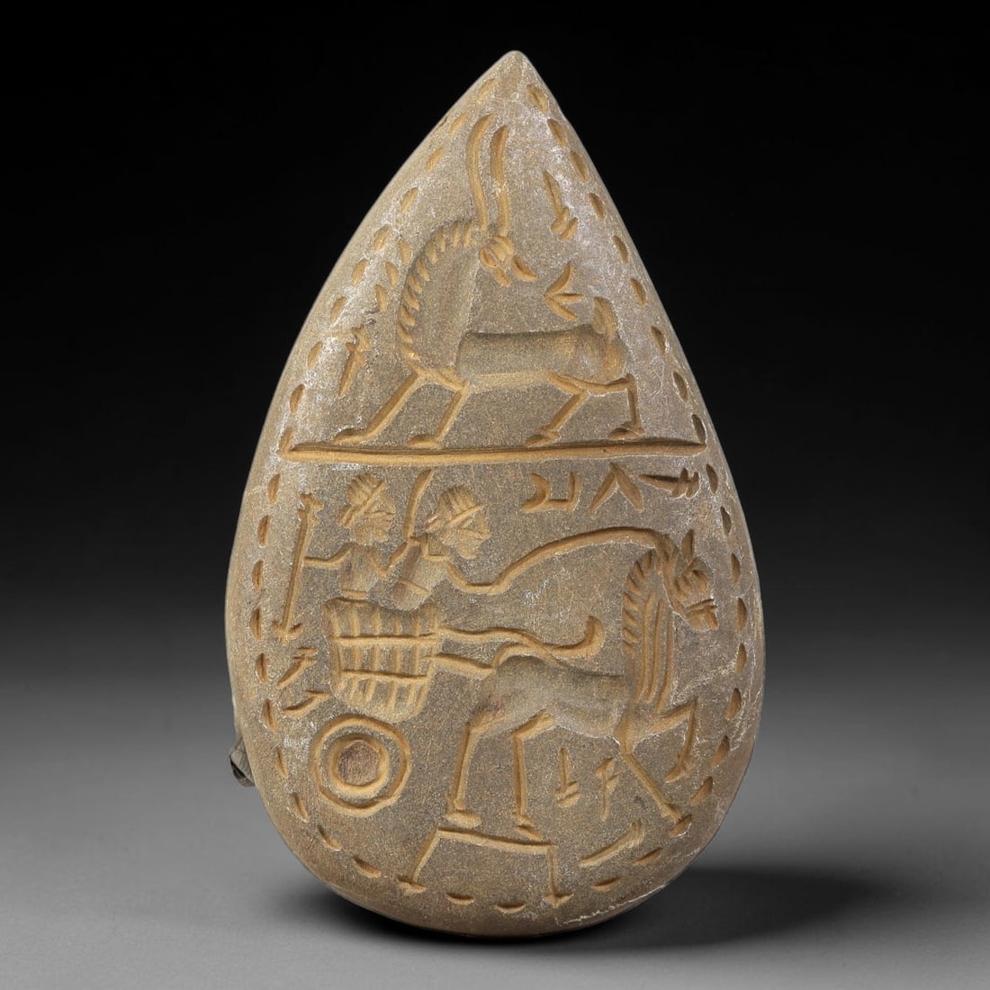 Near Eastern Tribal Stone Plaque Relief - Chariot & Equine Figural Plaque, 76BE (1 of 2)