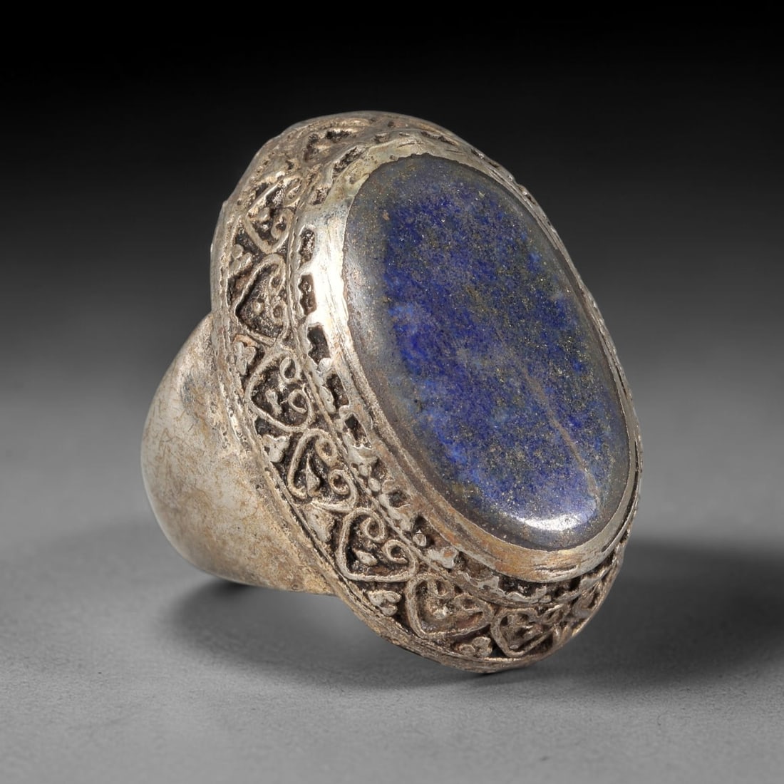 Antique Qajar Dynasty Silvered Lapis Lazuli Signet Ring - US Size 9, 63BA (1 of 2)