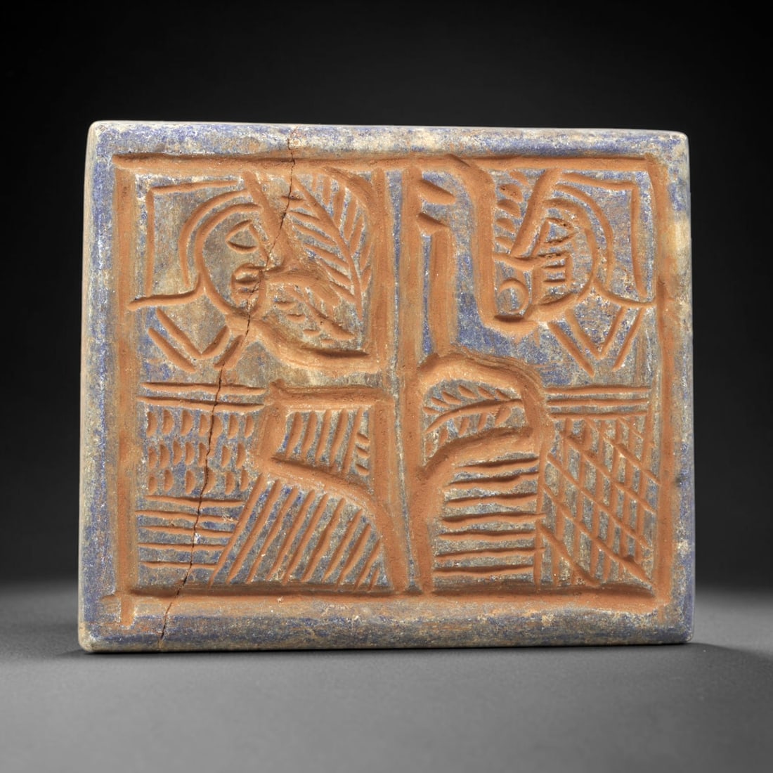 Near Eastern Lapis Lazuli Plaque - Tribal Art Two Figure Relief, 56ZY (1 of 2)