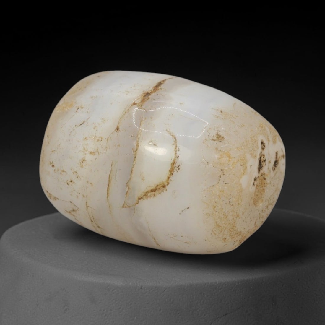 Ancient Agate Bead - Western Asiatic Amulet, 75XT: This bead is carved from naturally banded agate, exhibiting fine lapidary workmanship consistent with ancient bead-making traditions of Western Asiatic regions including Bactria and the Silk Road zone