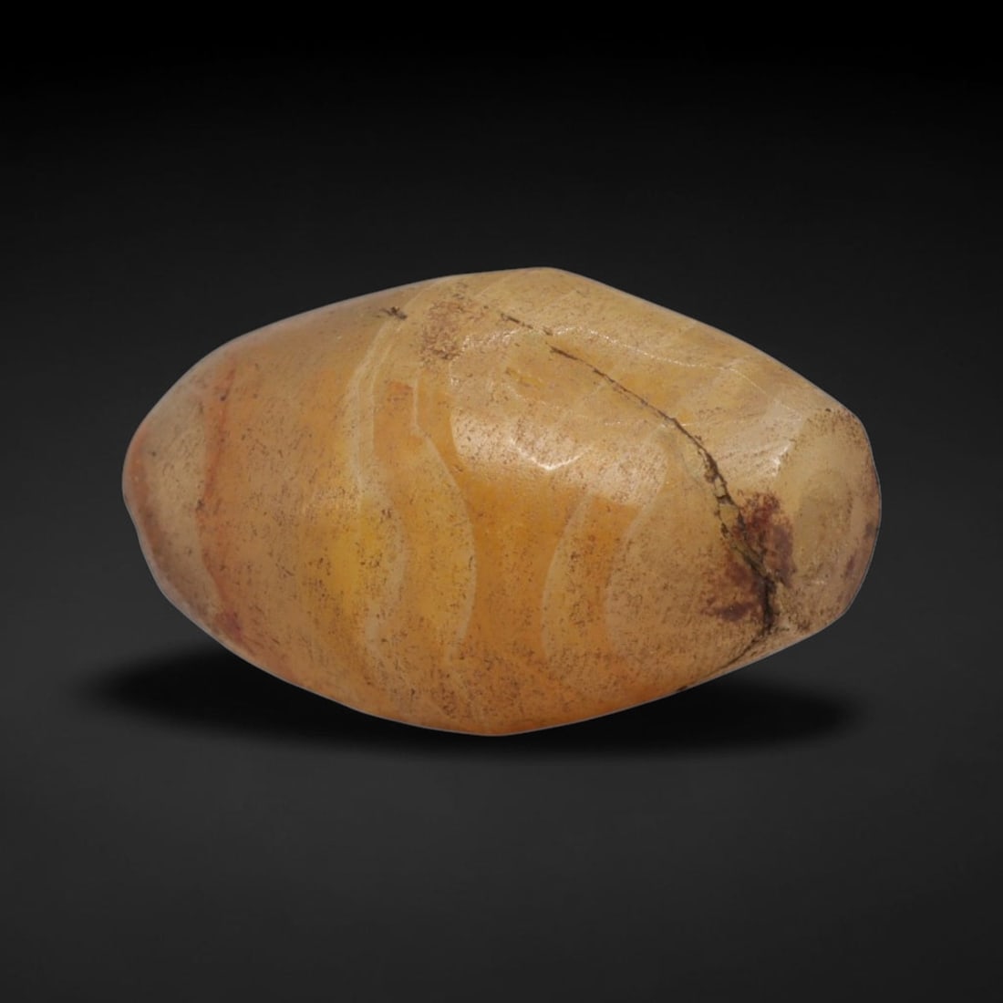Ancient Banded Agate Bead - Western Asiatic Talisman, 37XW: This bead is expertly carved from richly banded agate, showcasing fine lapidary craftsmanship associated with ancient Western Asian (likely Bactrian or Indus Valley) trade traditions. The compact barr