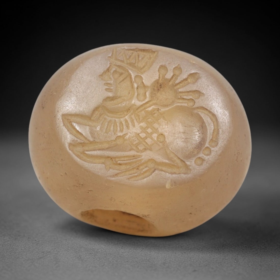 Ancient Chalcedony Hemispherical Stamp Seal - Near Eastern Sphinx Figure, 33ZP (1 of 2)