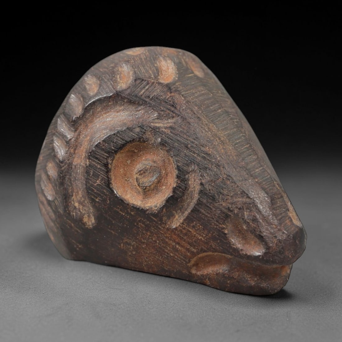 Ancient Hematite Ram Head Bead - Near Eastern Amulet, 13AH (1 of 2)