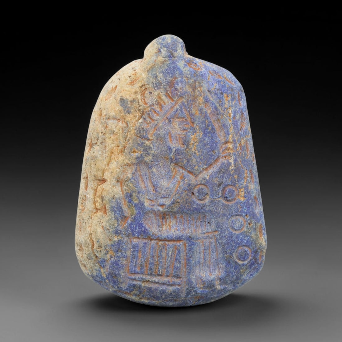 Ancient Lapis Lazuli Amulet - Near Eastern Seated Deity Figure, 19ZX (1 of 2)