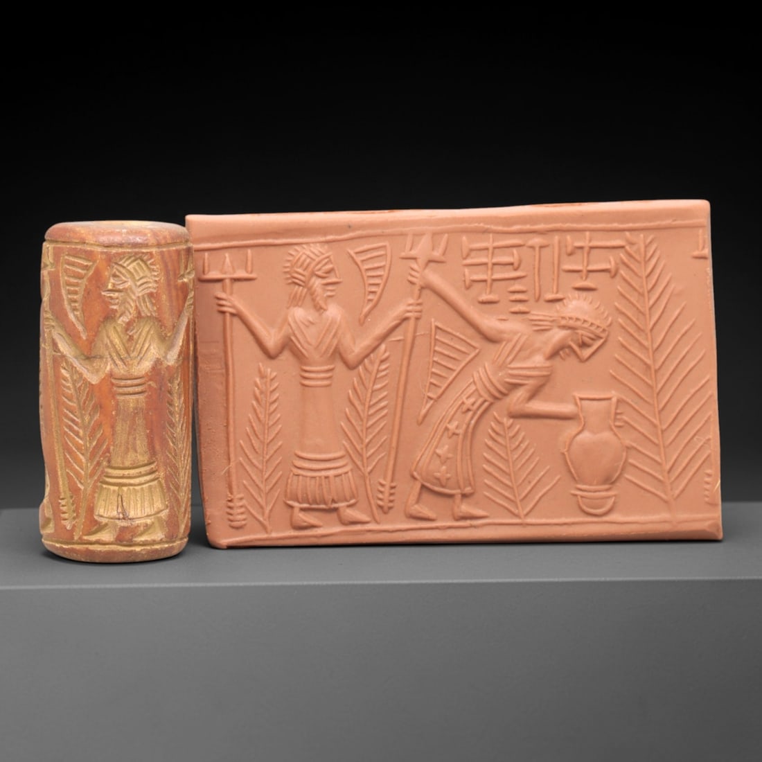 Ancient Steatite Cylinder Seal - Mesopotamian Ritual Cuneiform Scene, 55AL (1 of 2)