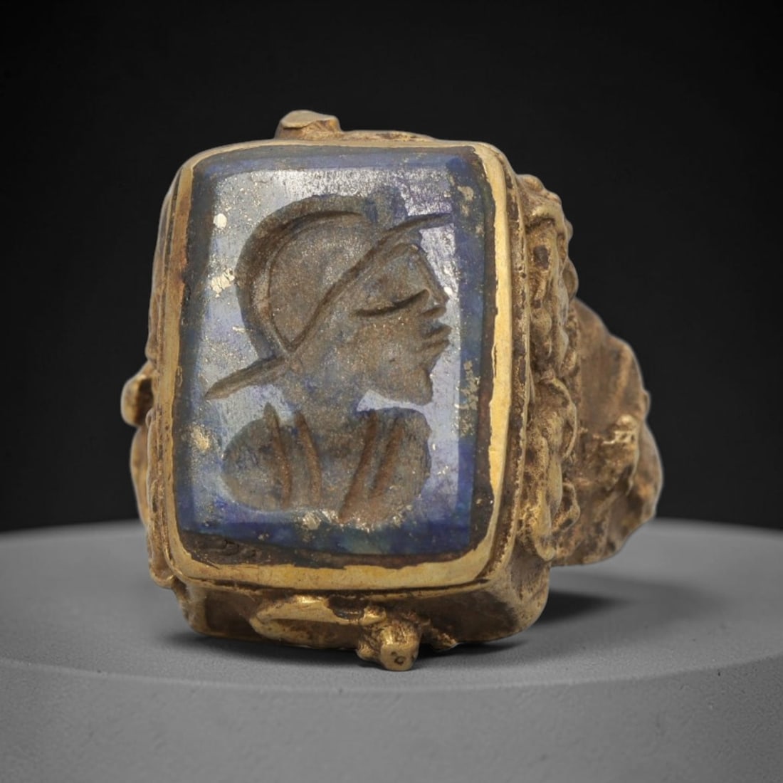 Antique Qajar Dynasty Brass Lapis Lazuli Intaglio Ring - Size 6 US, 69ZX (1 of 2)