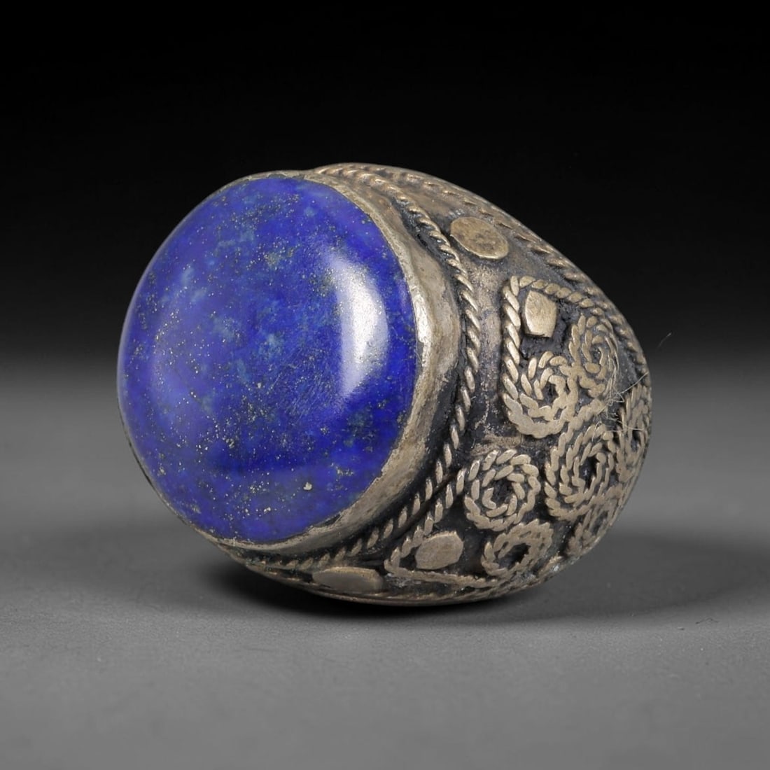 Antique Silvered Lapis Ring - Eurasian Steppe Filigree, 3BK (1 of 2)