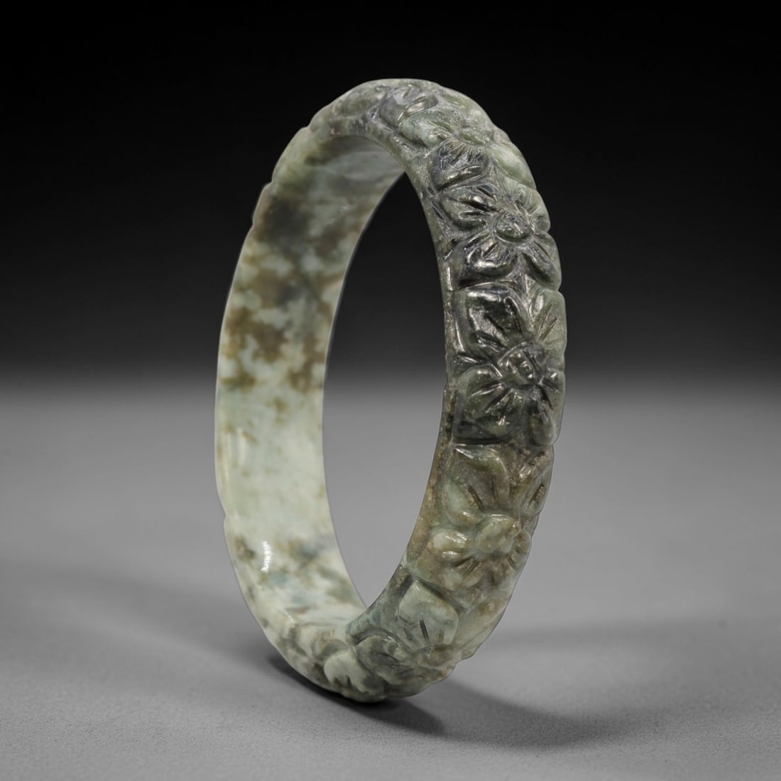 A Chinese Carved Jadeite Jade Bangle Bracelet, 20th Century, 24ZL (1 of 2)
