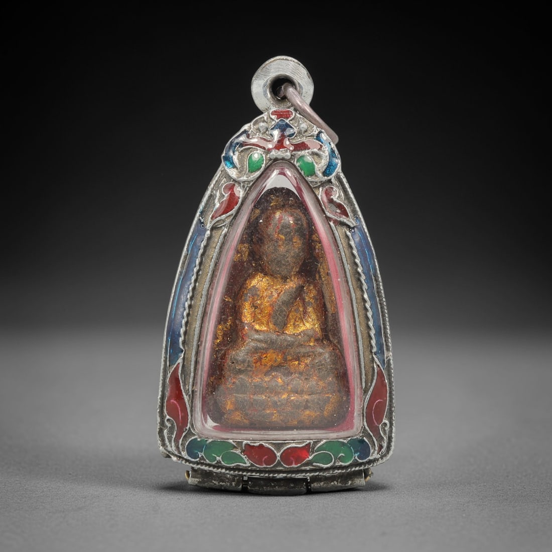 A Thai Gilded Buddha Amulet in Silver Enamel Case, Late 20th Century, 70ZH (1 of 2)