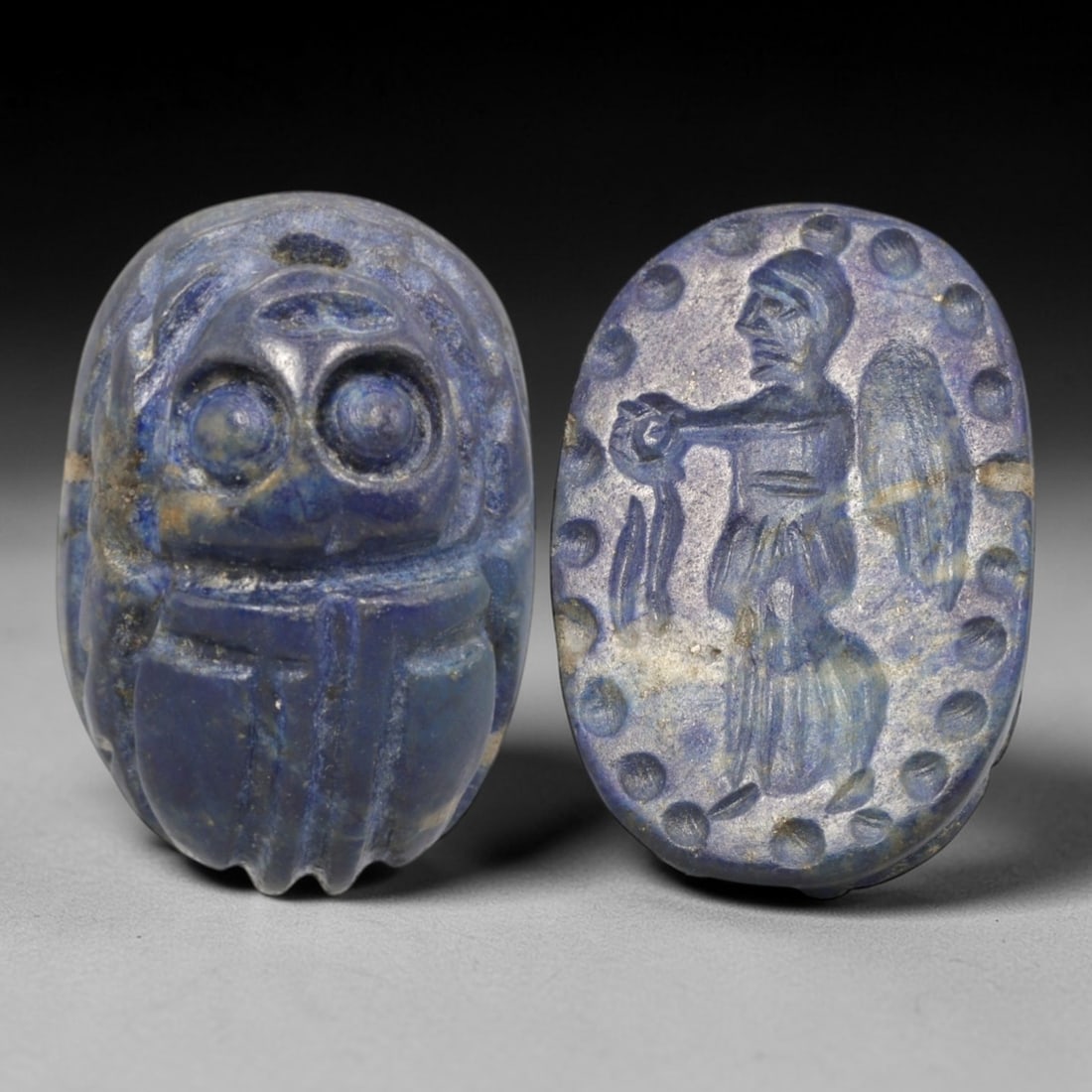 Ancient Lapis Lazuli Scarab - Near Eastern Winged Figural Seal, 16XT (1 of 3)