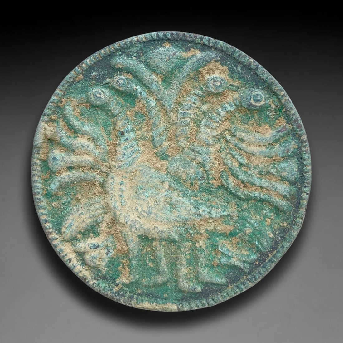 Ancient Bronze Harness Plaque - Multiple Cockerel Motif, 51g, 24AA (1 of 2)