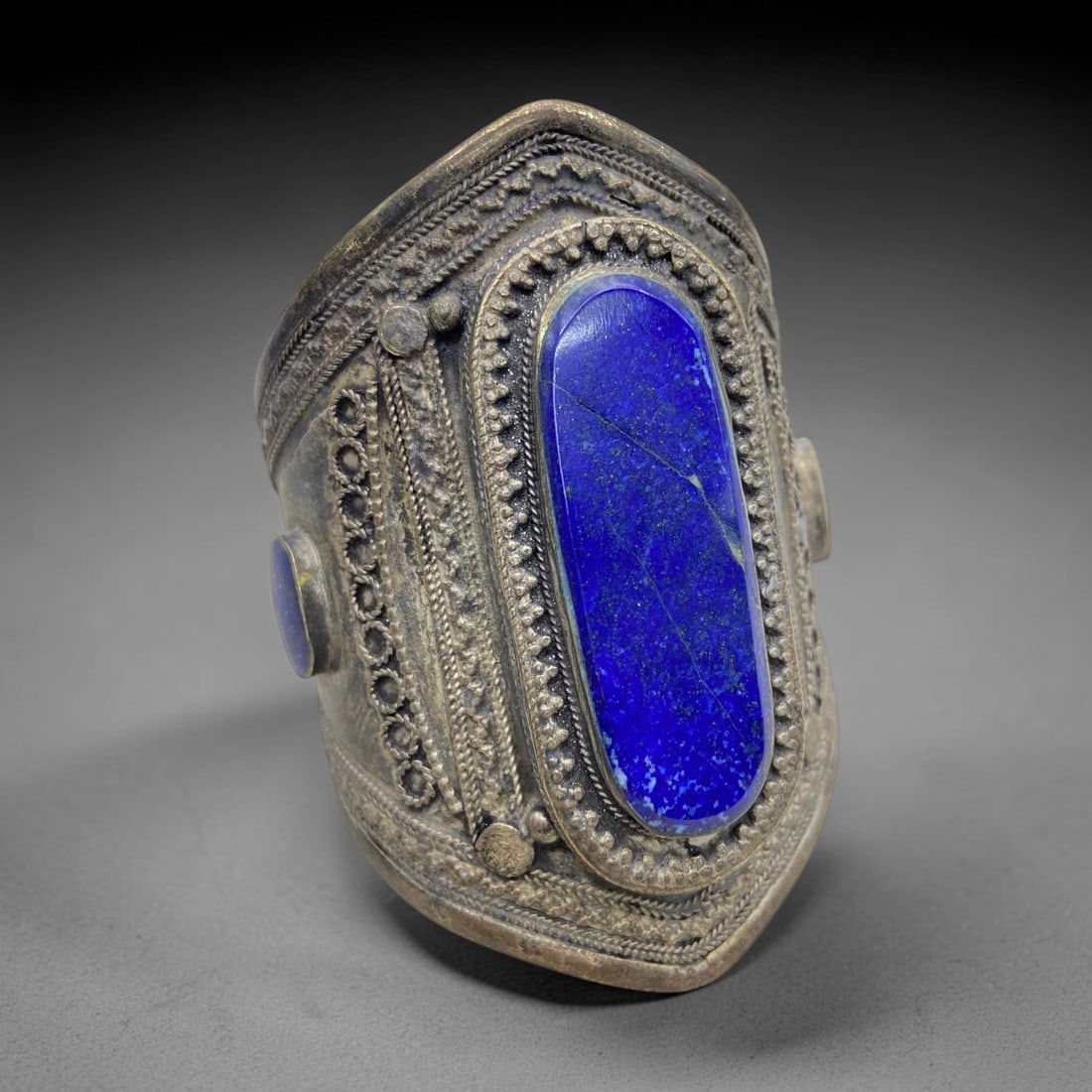 Antique Silvered Lapis Bangle - Central Asian, 184g, 35AA (1 of 2)