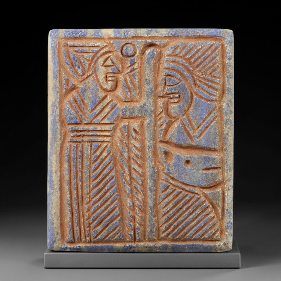 Near Eastern Lapis Lazuli Plaque - Tribal Art Two Figure Relief, 6BG (1 of 2)