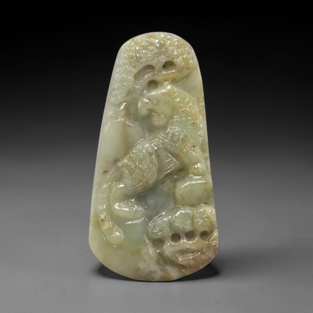 A Chinese Jadeite Jade Tiger-Form Pendant Plaque, 20th Century, 29FR (1 of 2)