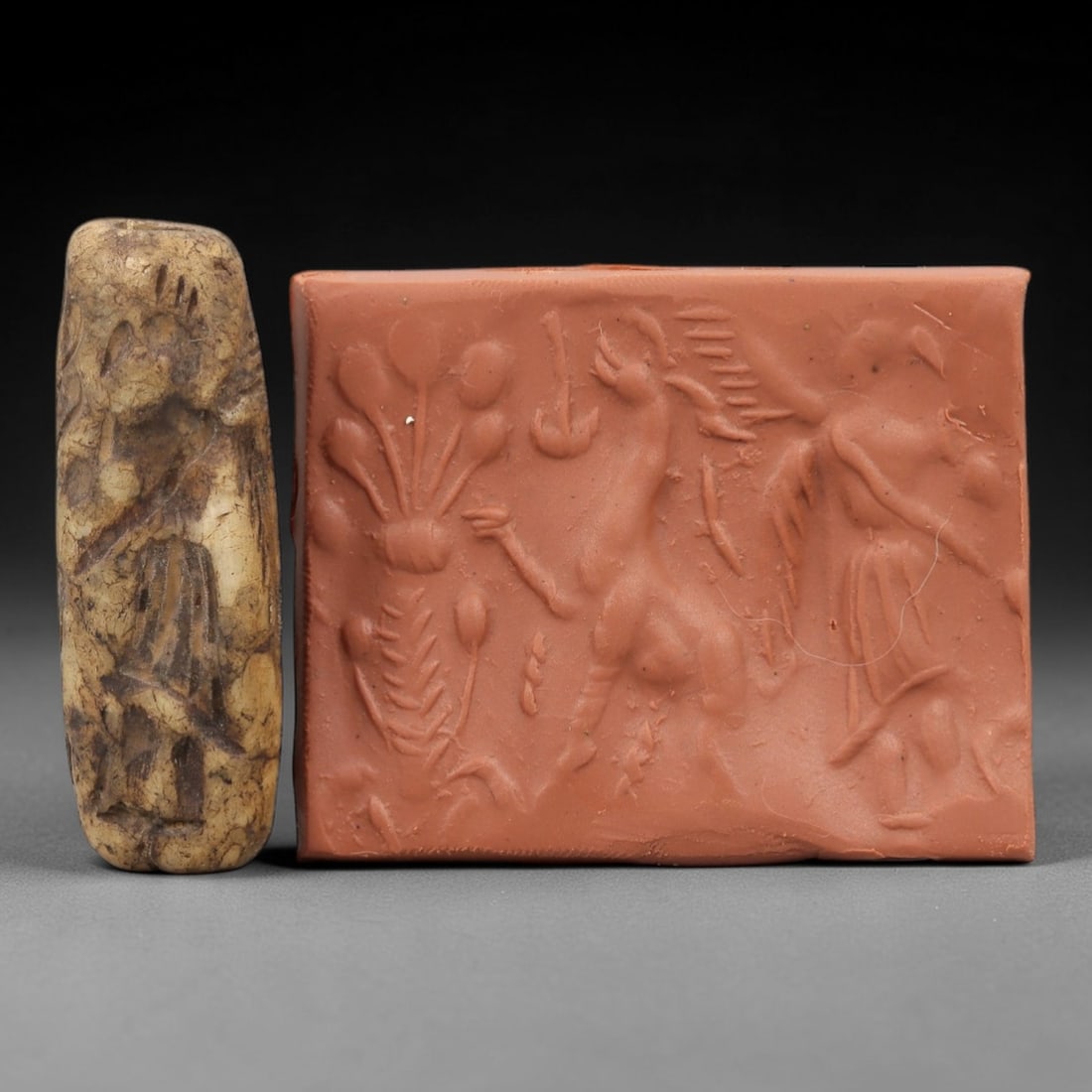Ancient Steatite Cylinder Seal - Mesopotamian Mythological & Botanical Scene, 77AN (1 of 2)