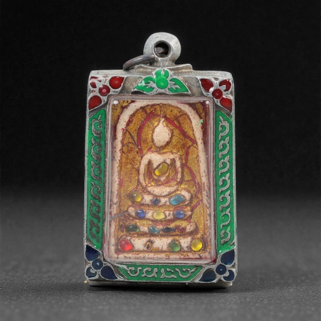 A Thai Clay Buddha Amulet in Enameled Metal Case, 20th Century, 35ZH (1 of 2)
