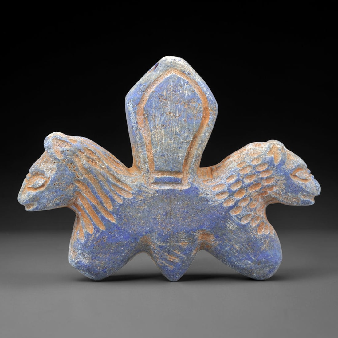 Near Eastern Lapis Lazuli Plaque - Tribal Art Two Zoomorphic Head Relief, 30ZA (1 of 2)