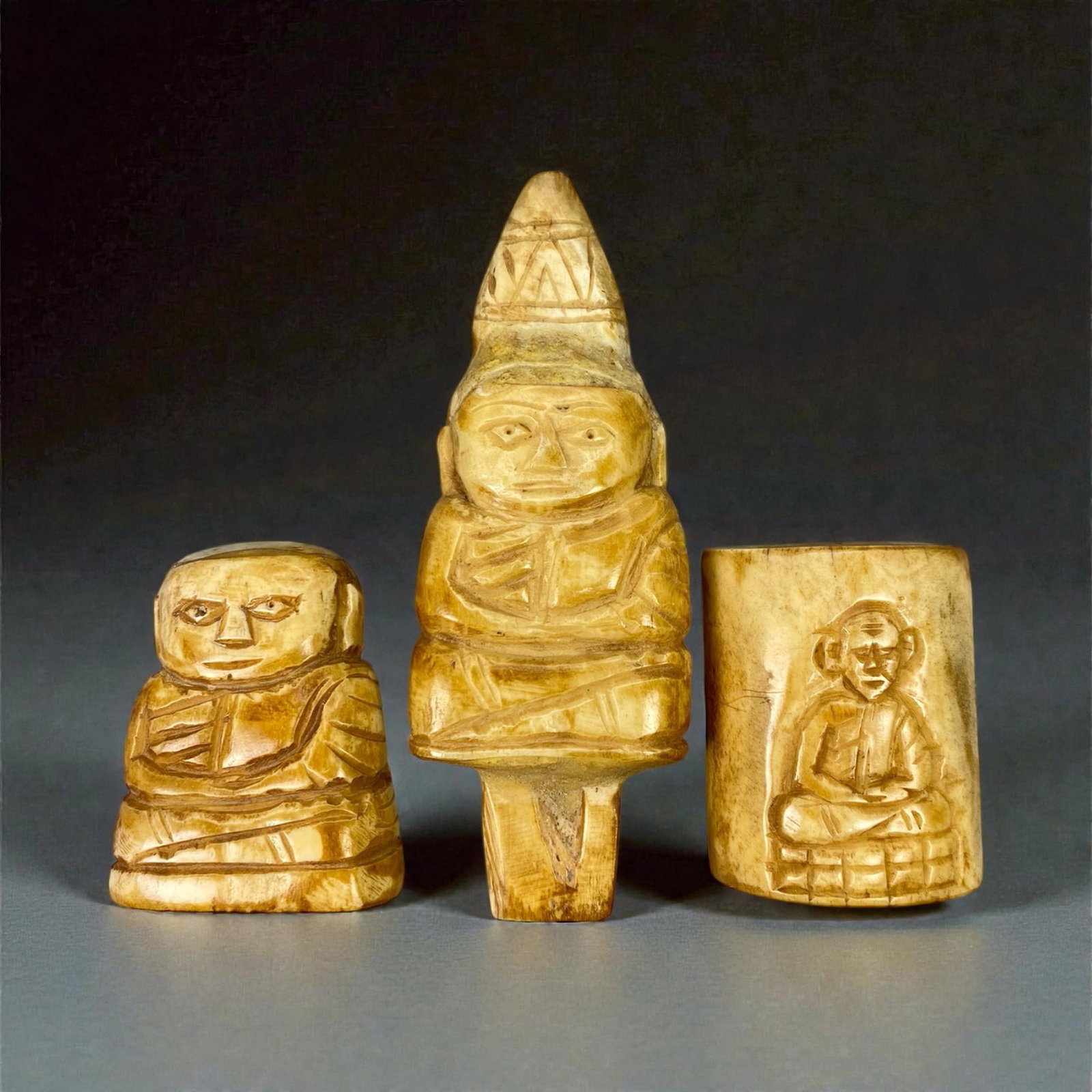 A Group of Three Thai Bone Carvings, 20th Century, 4W (1 of 2)
