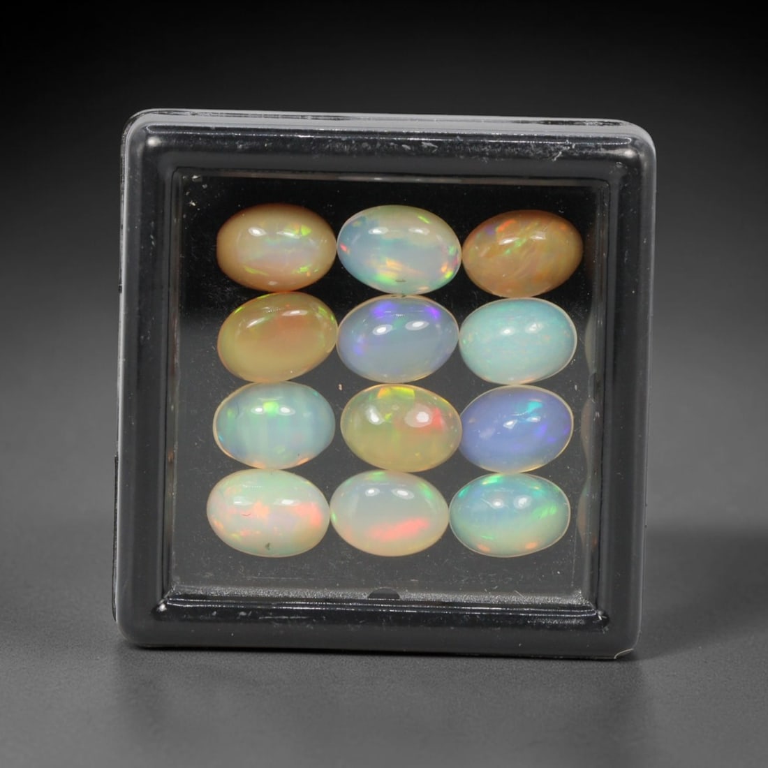 6.42 Carats Natural Ethiopian Welo Opal - Oval Cabochon Loose Gemstone Lot, 15WE: Natural oval cabochon Welo opal lot, sourced from the premium Welo deposit in Ethiopia. This curated collection features 12 exceptional opals with a stunning range of base tones-from icy sky blue, mil