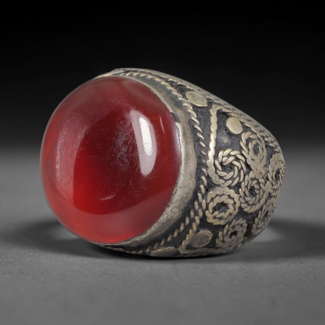 Antique Silvered Ring - Eurasian Steppe Carnelian Cabochon, 36BK (1 of 2)